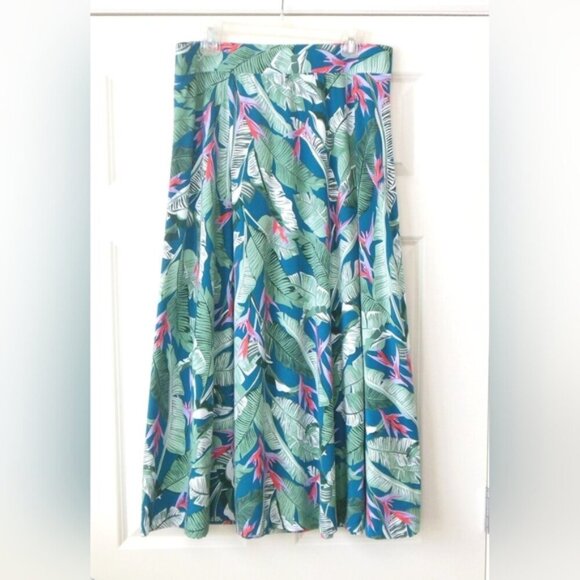 Lands End Tropical Floral Boho Coastal Stretch A-Line Midi Skirt 14/16 - Picture 1 of 7
